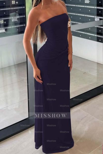 Chic Strapless Sleeveless Long Mermaid Formal Dress With Pleated