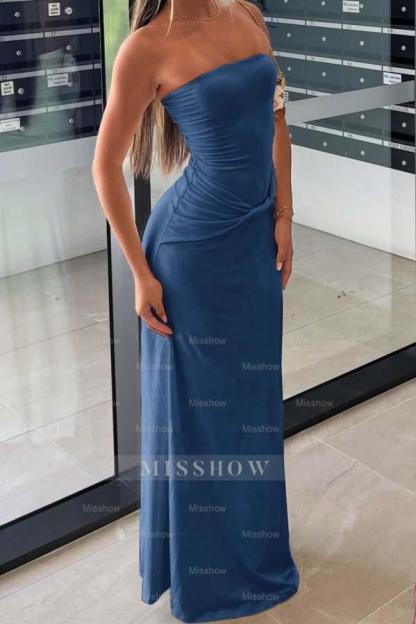 Chic Strapless Sleeveless Long Mermaid Formal Dress With Pleated