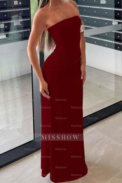 Chic Strapless Sleeveless Long Mermaid Formal Dress With Pleated