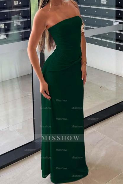Chic Strapless Sleeveless Long Mermaid Formal Dress With Pleated