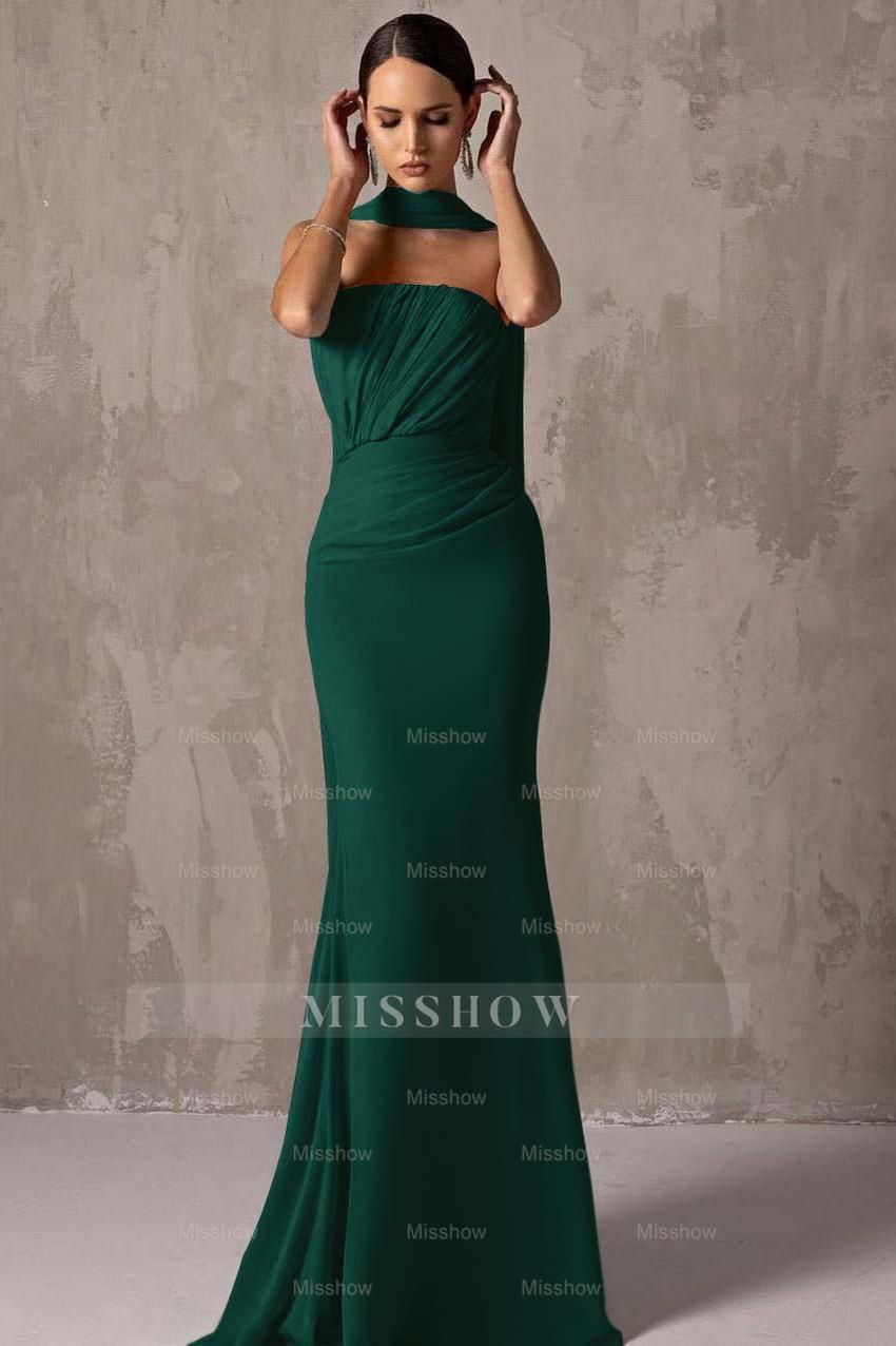 Chic Strapless Sleeveless Mermaid Long Formal Dress With Pleated