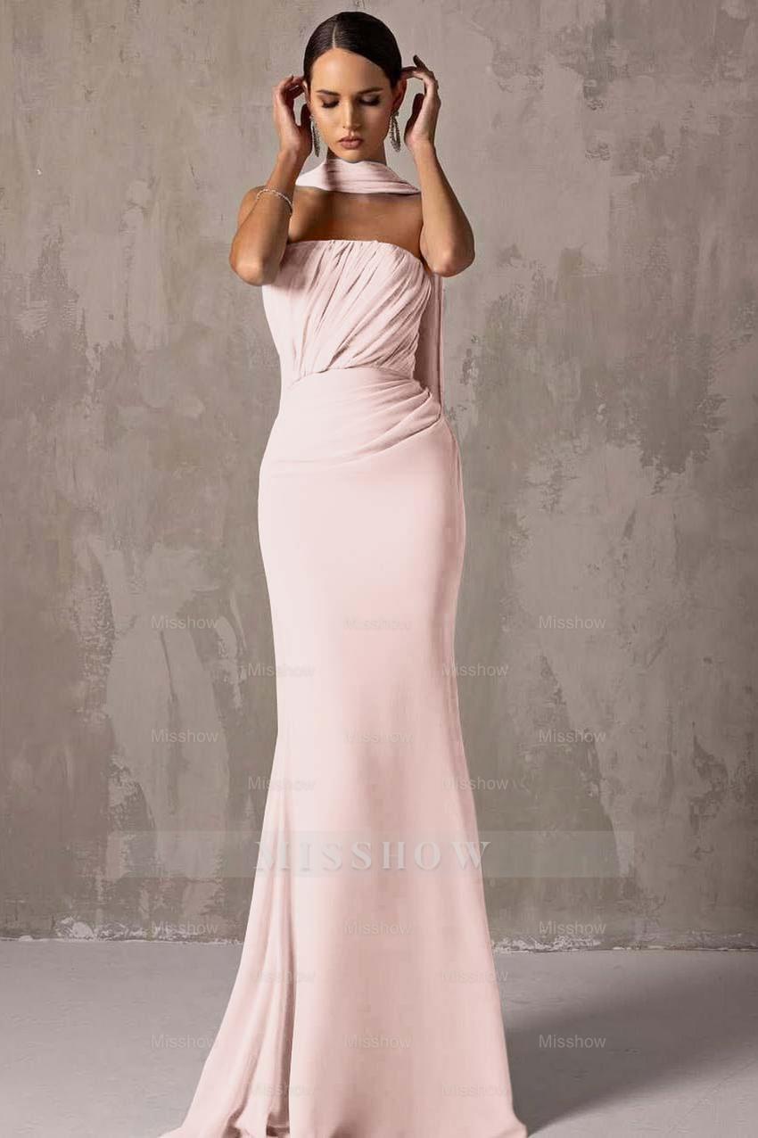 Chic Strapless Sleeveless Mermaid Long Formal Dress With Pleated