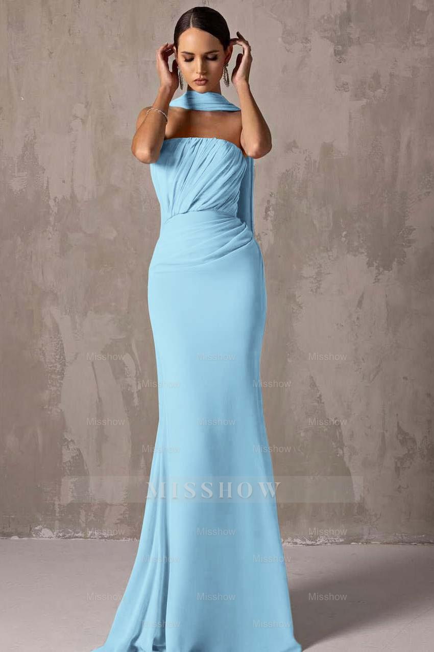 Chic Strapless Sleeveless Mermaid Long Formal Dress With Pleated