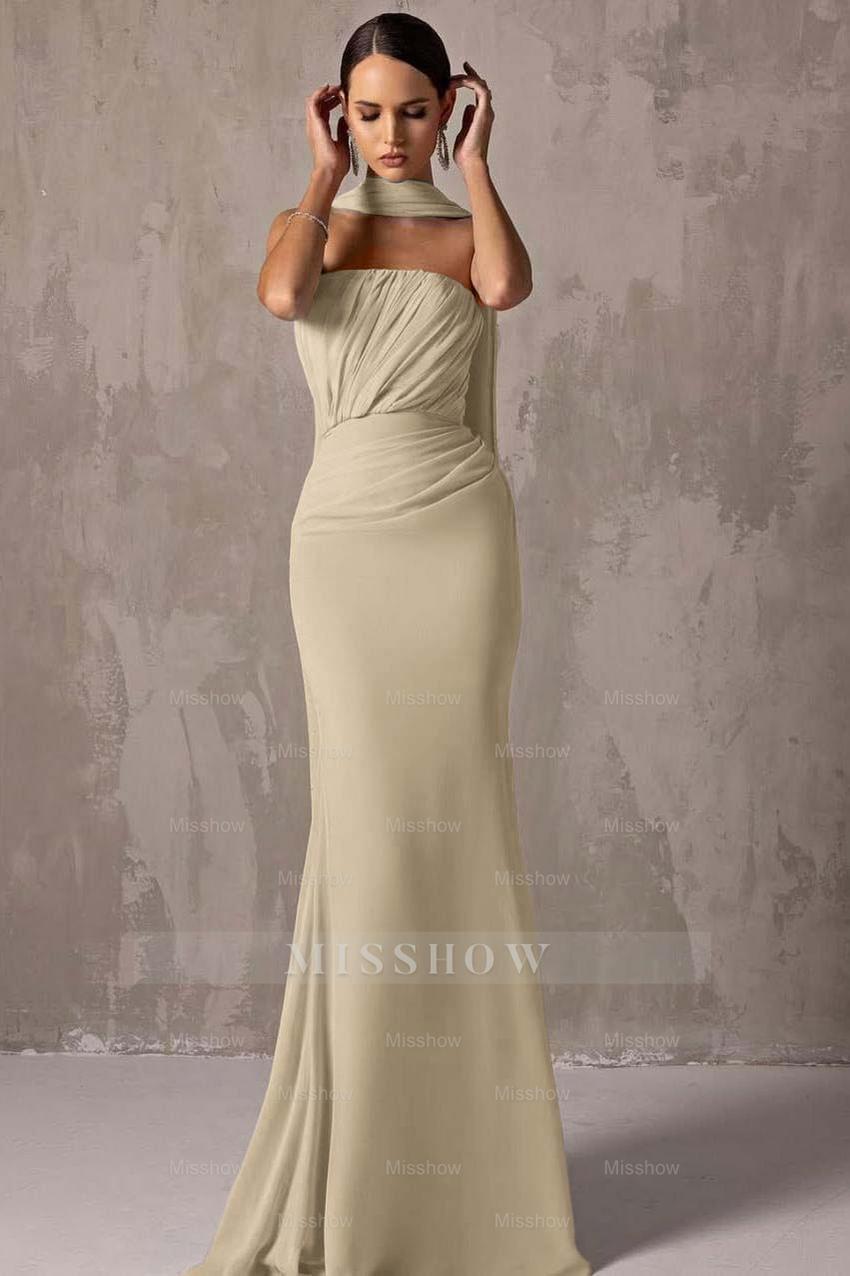 Chic Strapless Sleeveless Mermaid Long Formal Dress With Pleated