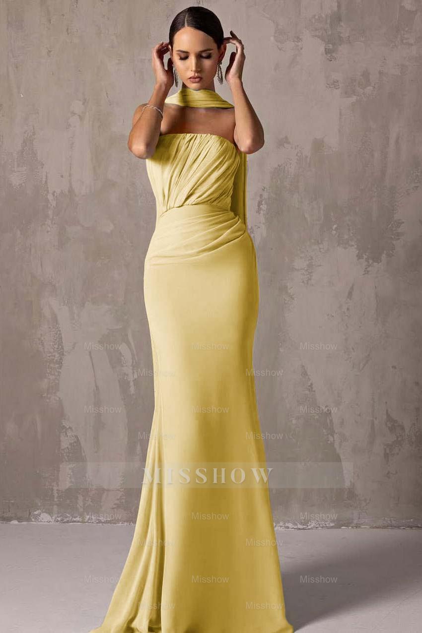 Chic Strapless Sleeveless Mermaid Long Formal Dress With Pleated