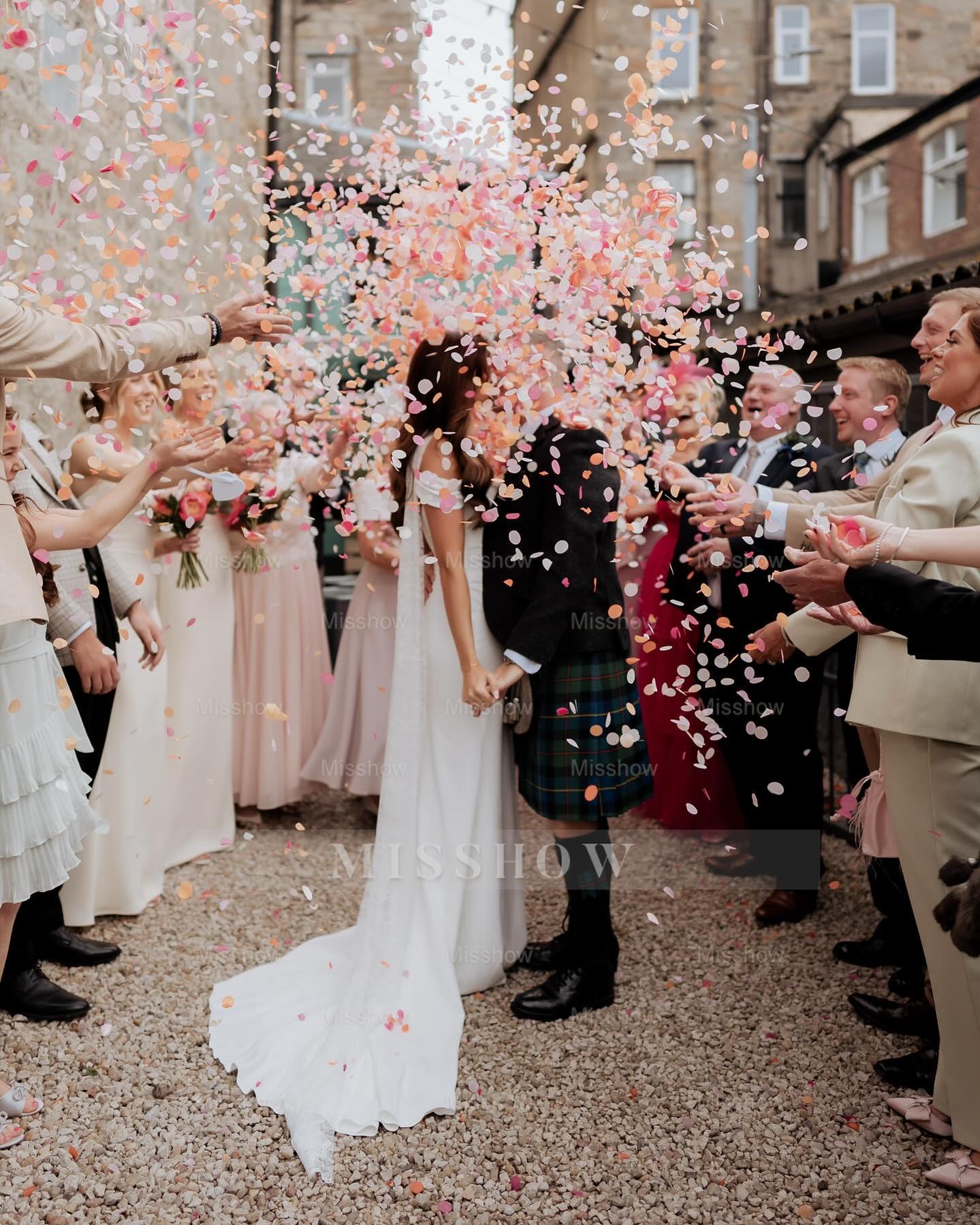Chic White Mermaid Off-The-Shoulder Strapless Ruffles Long Simple Satin Wedding Dress With Slit