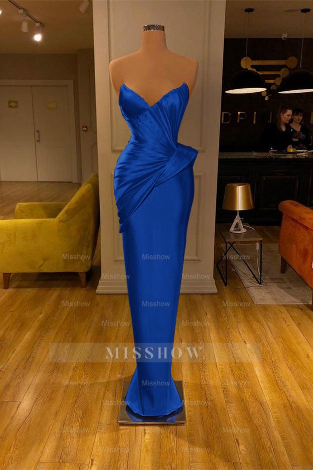 Chic Yellow Strapless Deep V Neck Sleeveless Mermaid Formal Dress With Pleated