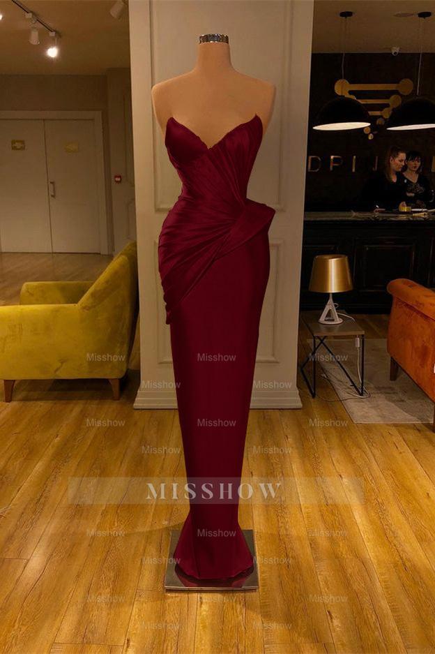 Chic Yellow Strapless Deep V Neck Sleeveless Mermaid Formal Dress With Pleated