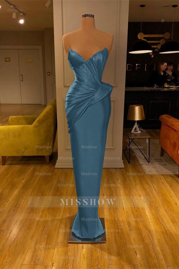 Chic Yellow Strapless Deep V Neck Sleeveless Mermaid Formal Dress With Pleated