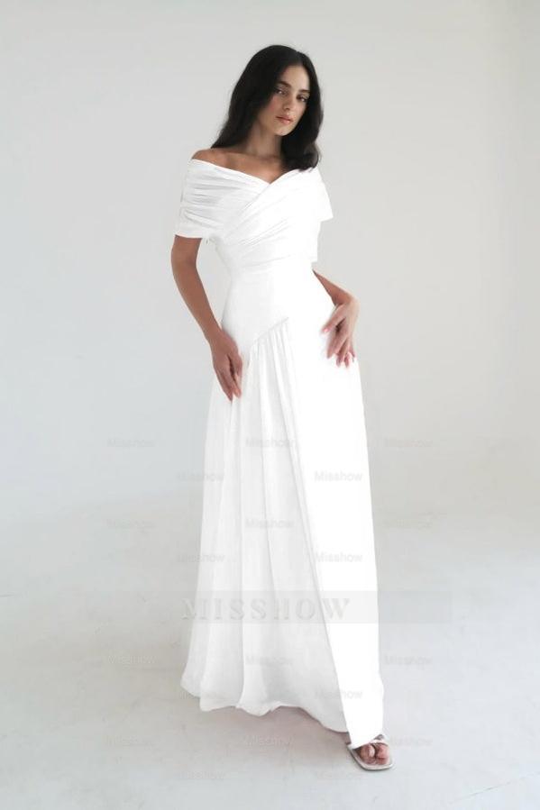 Chiffon Off the Shoulder Sleeveless Long Formal Dress With Pleated