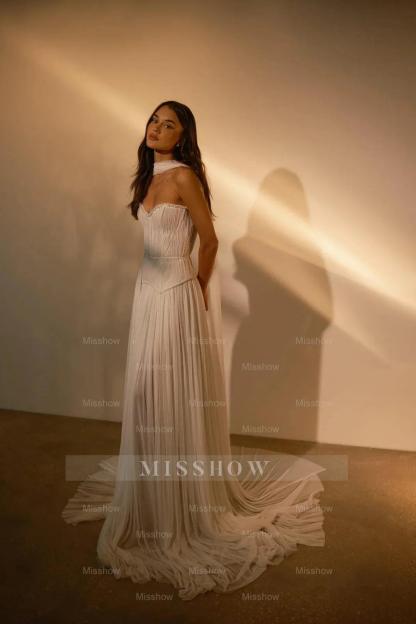 Chiffon Strapless Sleeveless Long Formal Dress With Belt Ruffles