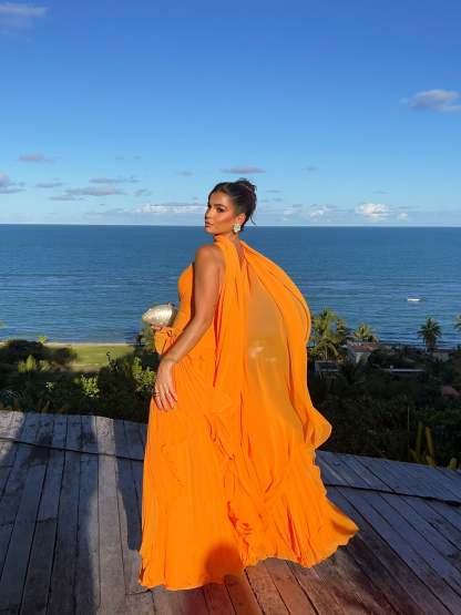 Chiffon Strapless Sleeveless Long Formal Dress With Pleated Scarf