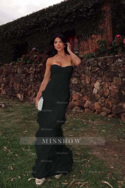 Chiffon Sweetheart Strapless Sleeveless Long Formal Dress With Ruffles