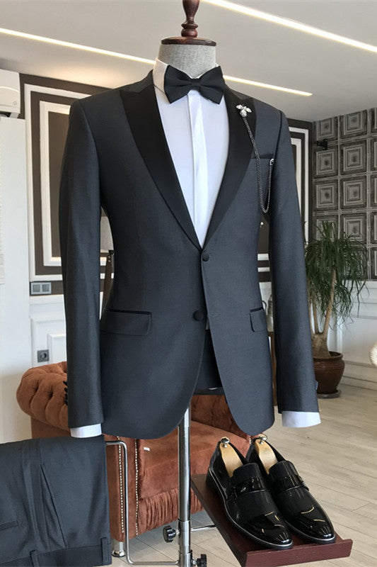 Deep Gray Two-Piece Bespoke Peaked Lapel Business Suit