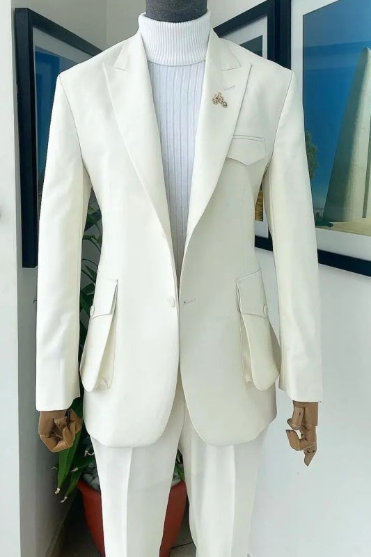 Simple Ivory Peaked Lapel Two-Piece Prom Attire