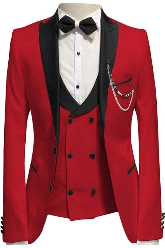 Crimson Peaked Lapel Three-Piece Custom Prom Ensemble
