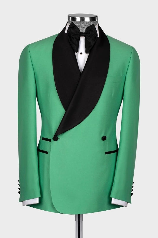 Custom Green Shawl Lapel Double Breasted Prom Suits