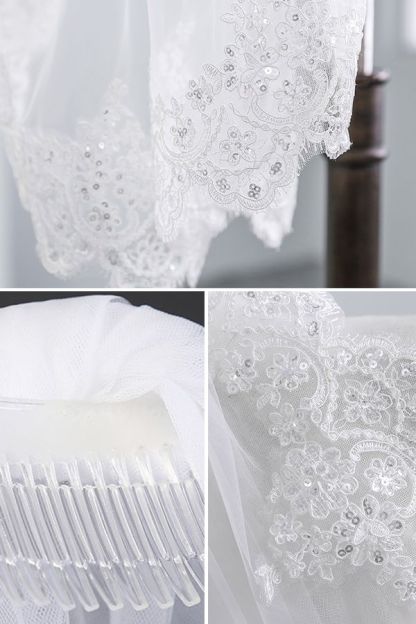 Cute Tulle Lace Scalloped Edge 1.5*1.45M Wedding Veils with Appliques Sequined
