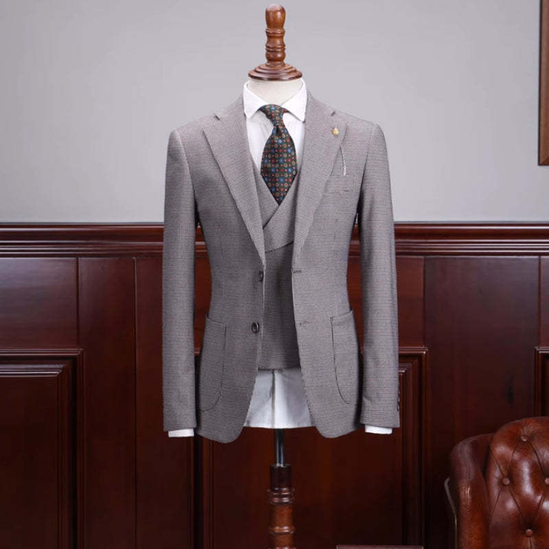 Exquisite Gray Notch Lapel Three-Piece Business Attire