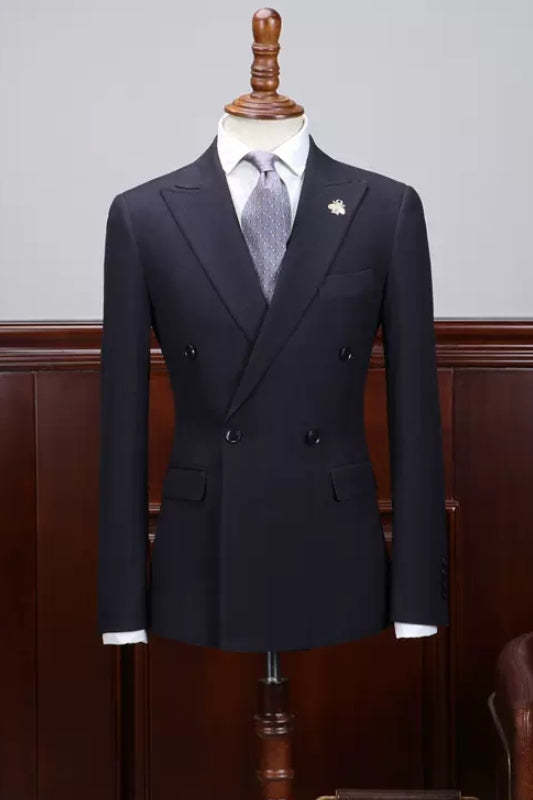 Classical Black Peak Lapel Double-Breasted Business Ensemble