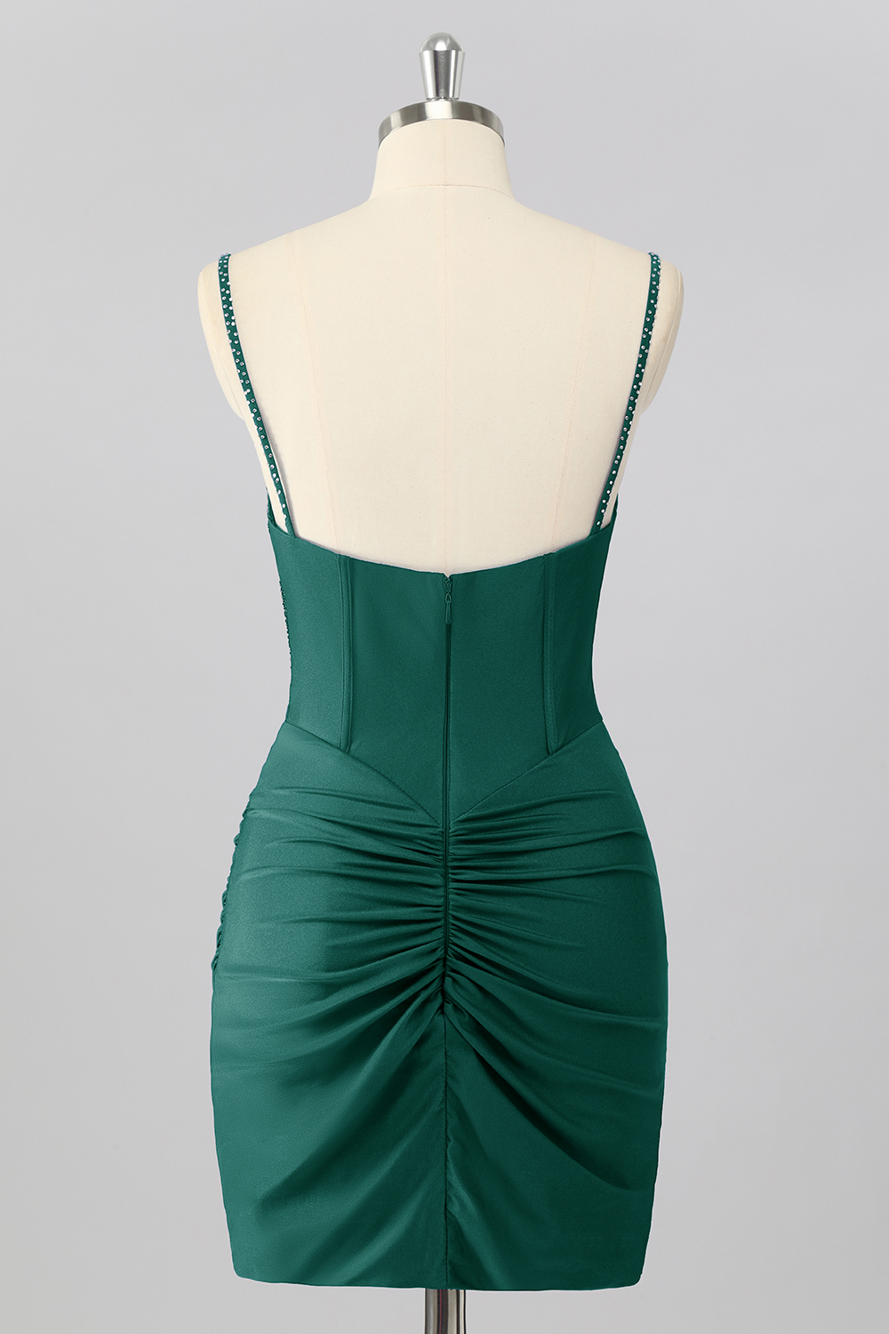 Sparkly Sky Blue Tight Ruched Short Corset Cocktail Dress With Beading