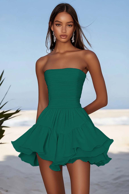 Sky Blue Chiffon Ruched Short Graduation Dress With Ruffles