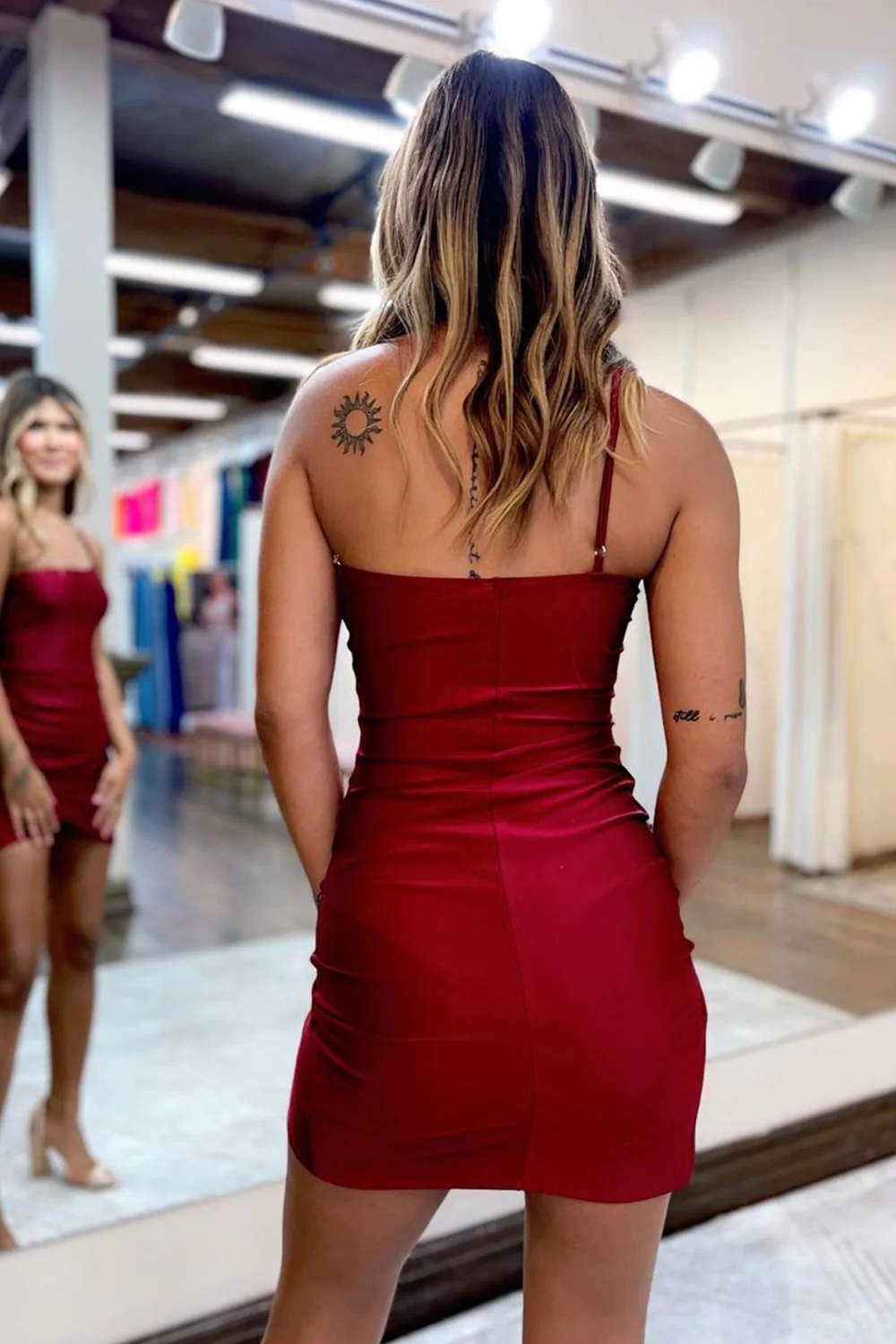 Dark Green Sheath One Shoulder Cocktail Dress