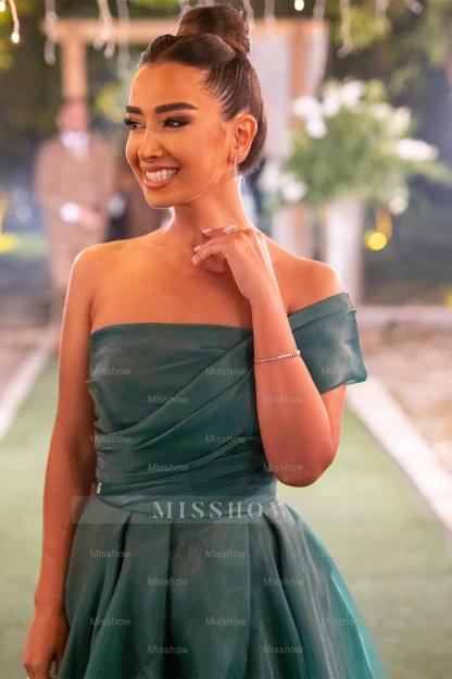 Dark Green One Shoulder Mermaid Front Split Evening Dress With Bowknot Strapless