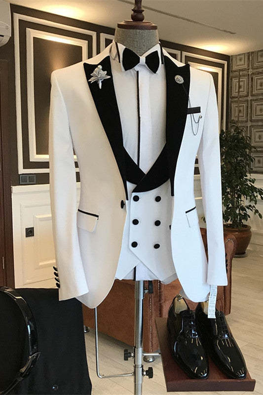 White Peaked Lapel Three Piece Slim Prom Suit