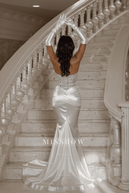 Designer Column Satin Halter Sleeveless Silver Prom Evening Dresses With Sequined