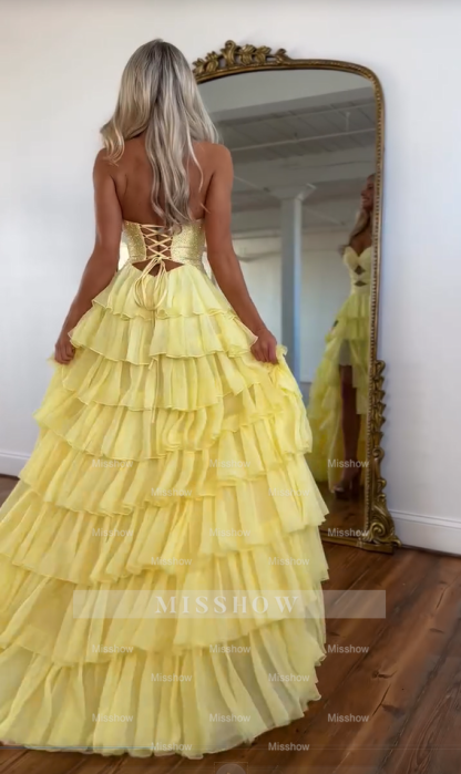 Designer Long Navy Strapless Glitter Cake Prom Dress with Slit