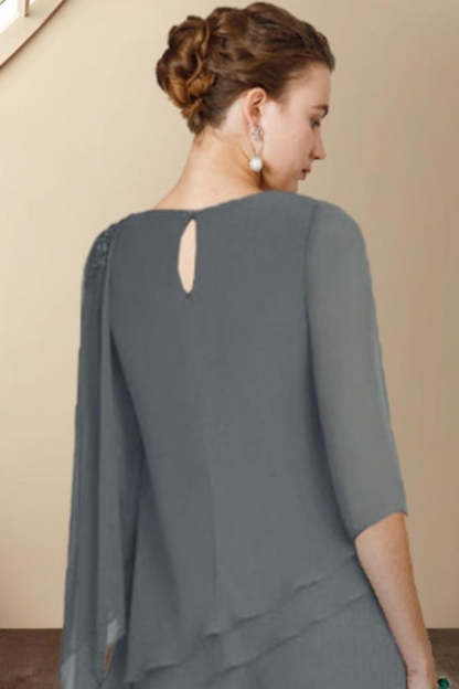 Designer Two Pieces Mother of The Bride Suit Chiffon Scoop Half Sleeve Bridesmaid Dresses With Ruffles