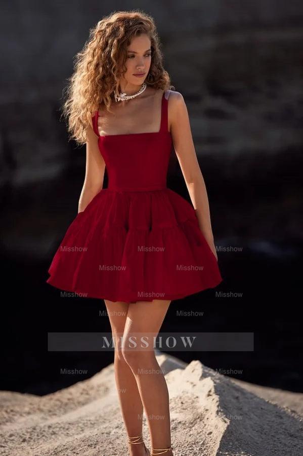 Double Shoulder Straps Sleeveless Short A Line Formal Dress With Pleated