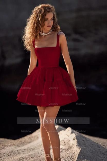 Double Shoulder Straps Sleeveless Short A Line Formal Dress With Pleated