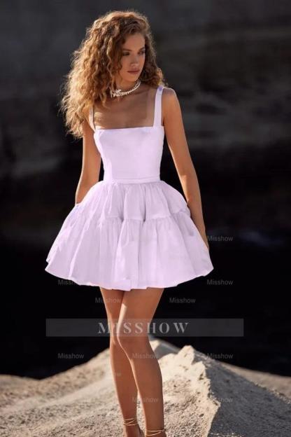 Double Shoulder Straps Sleeveless Short A Line Formal Dress With Pleated