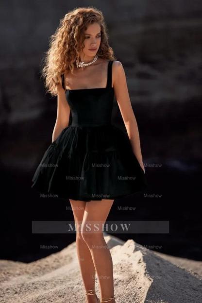 Double Shoulder Straps Sleeveless Short A Line Formal Dress With Pleated