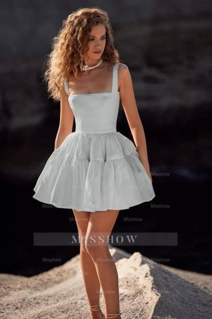 Double Shoulder Straps Sleeveless Short A Line Formal Dress With Pleated