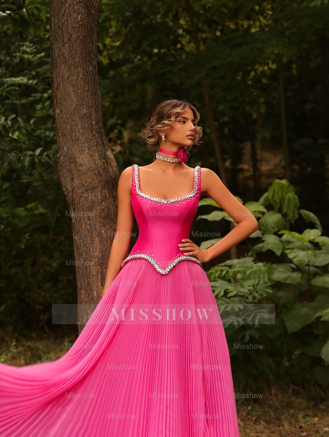 Double shoulder straps Sleeveless Long Formal Dress With Pleated Sequin