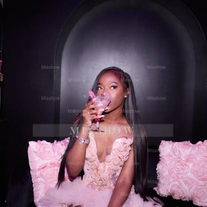 Dreamy Long Pink V-Neck Sleeveless Mermaid Prom Dress with Ruffles and Slit