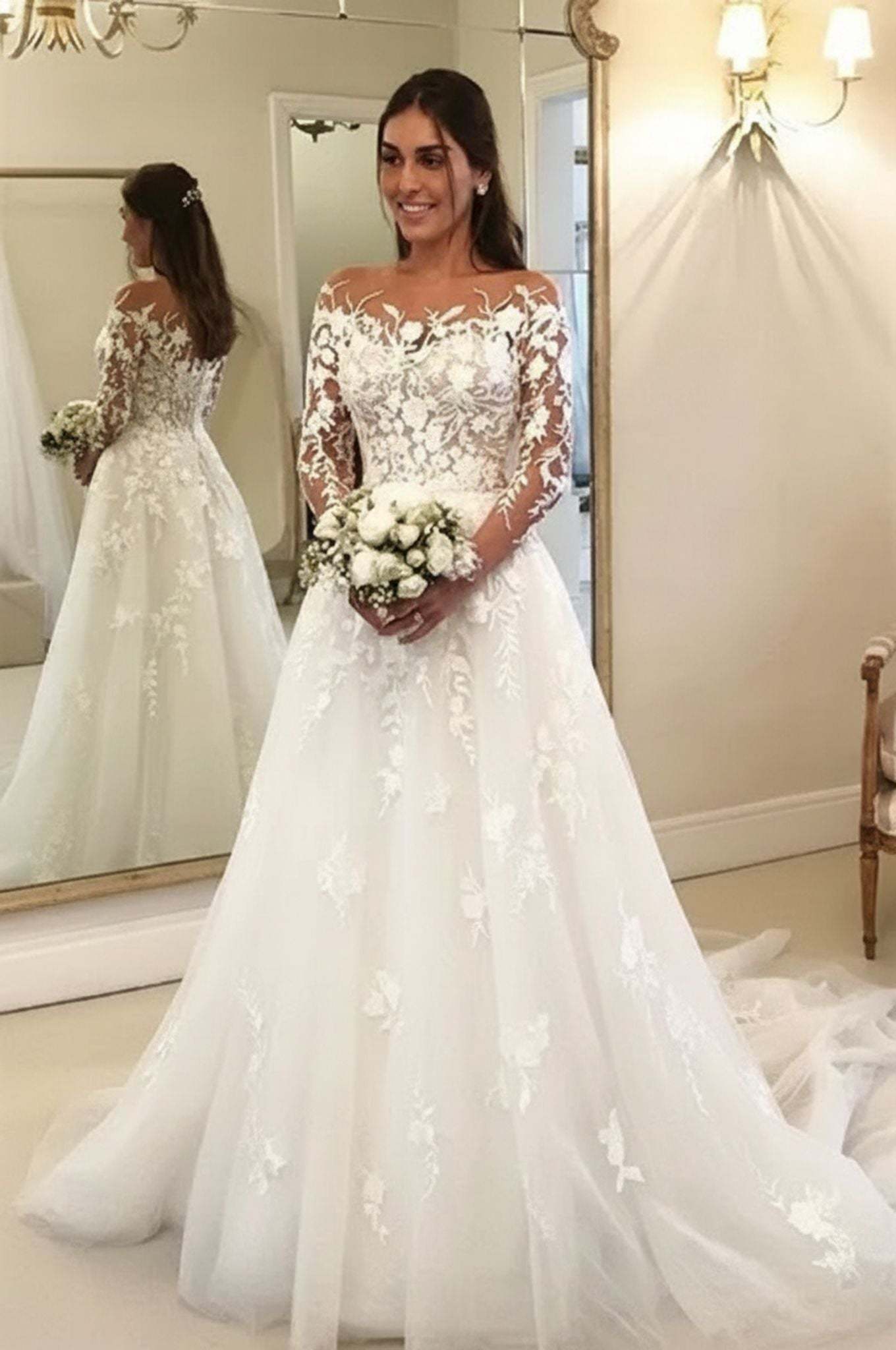 Elegant A Line Wedding Dresses With Sleeves Wedding dresses with lace