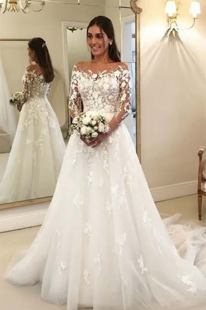 Elegant A Line Wedding Dresses With Sleeves Wedding dresses with lace