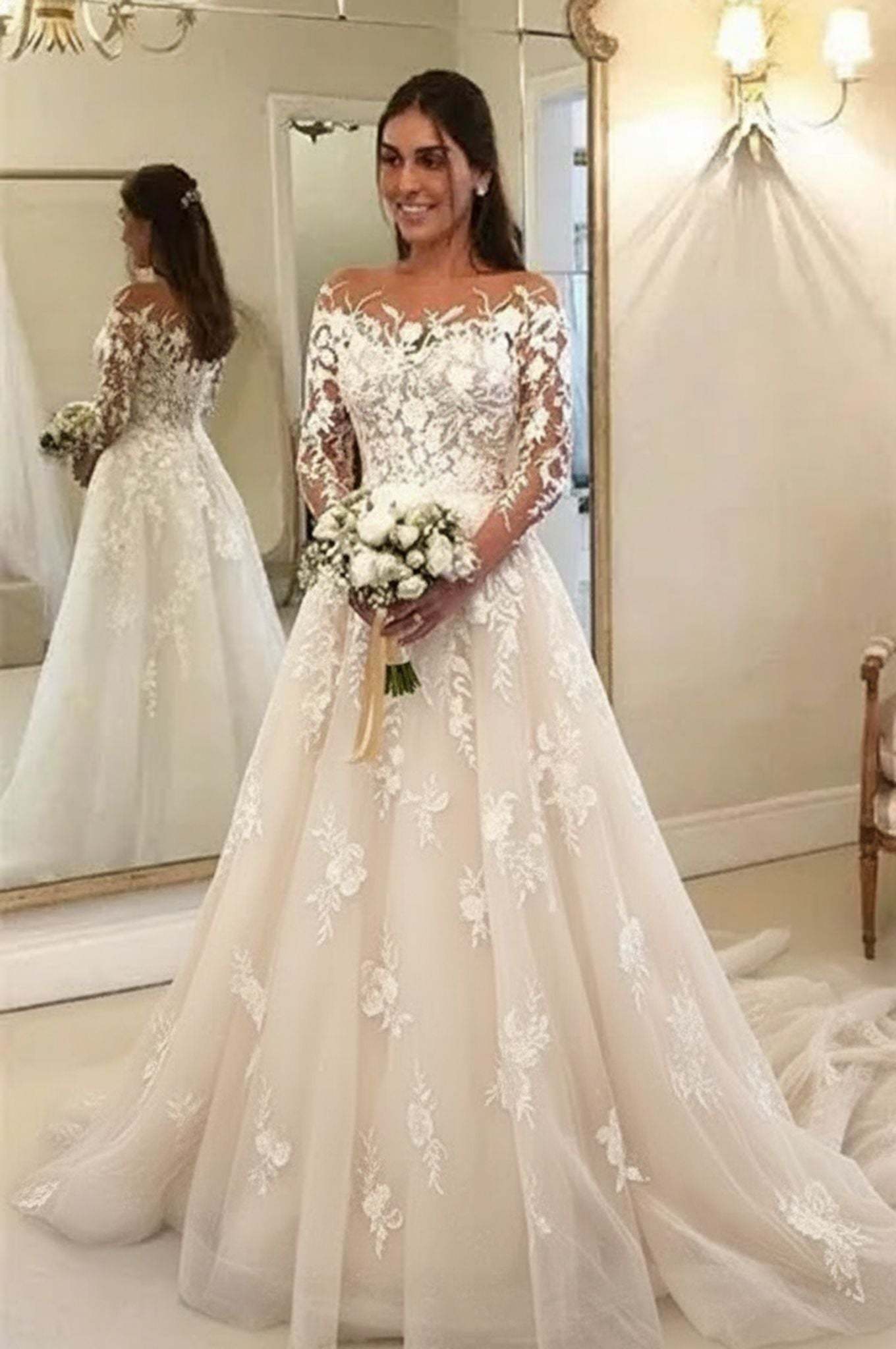 Elegant A Line Wedding Dresses With Sleeves Wedding dresses with lace