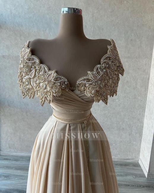 Elegant A-line Long Glitter Beading Sweetheart Prom Evening Dresses