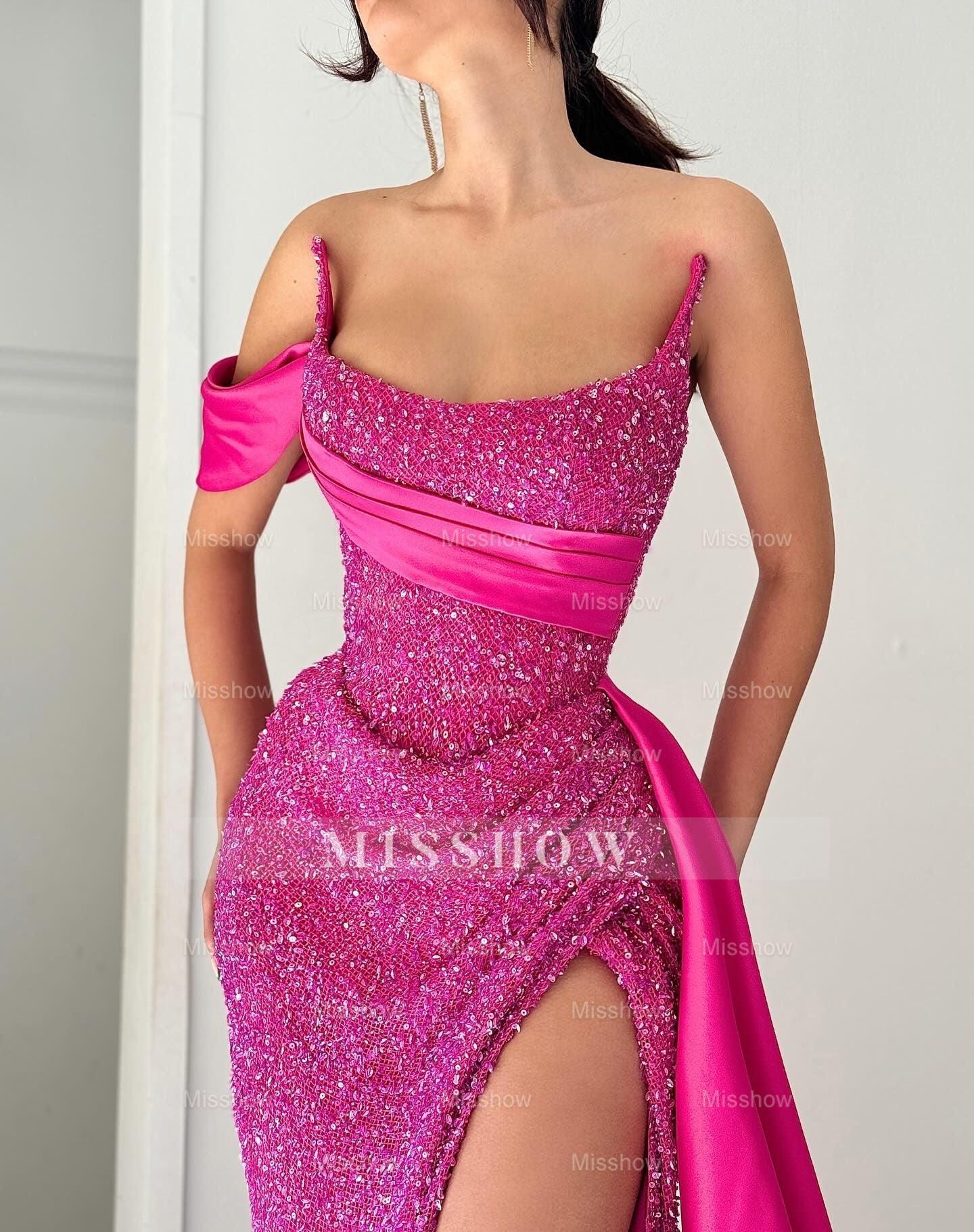 Elegant A-line Satin Sequined Sleeveless Halter Pink Long Prom Dresses