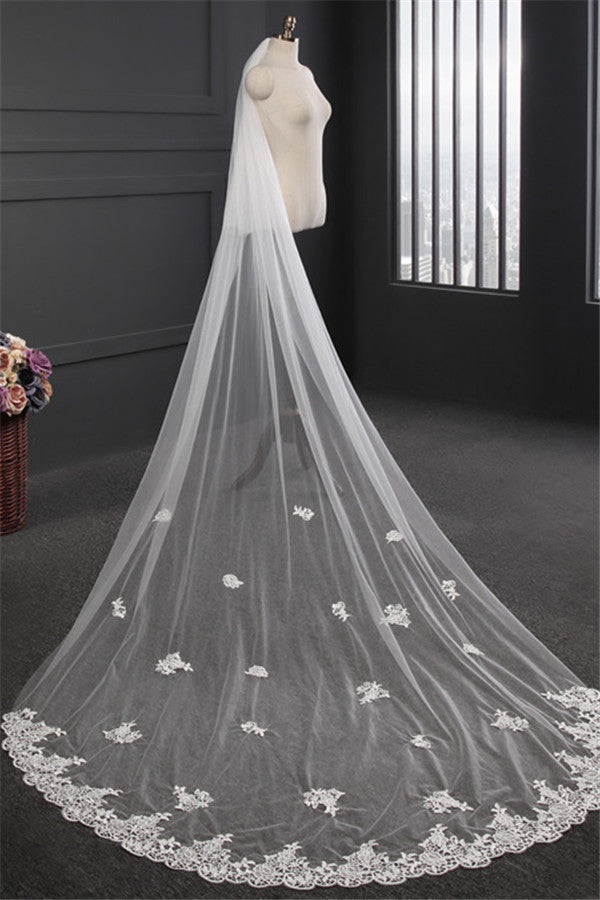 Elegant Lace Applique Edge Wedding Veils with Appliques