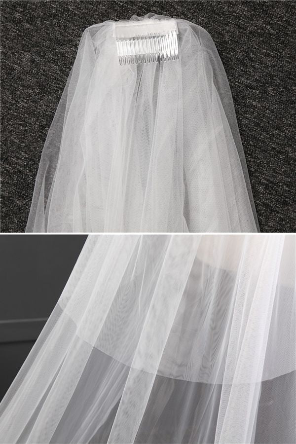 Elegant Lace Applique Edge Wedding Veils with Appliques