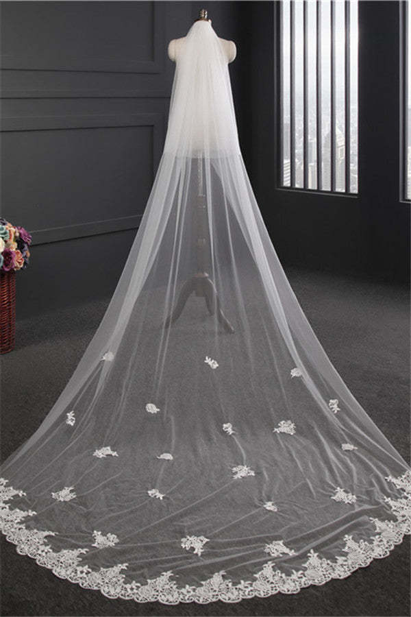 Elegant Lace Applique Edge Wedding Veils with Appliques
