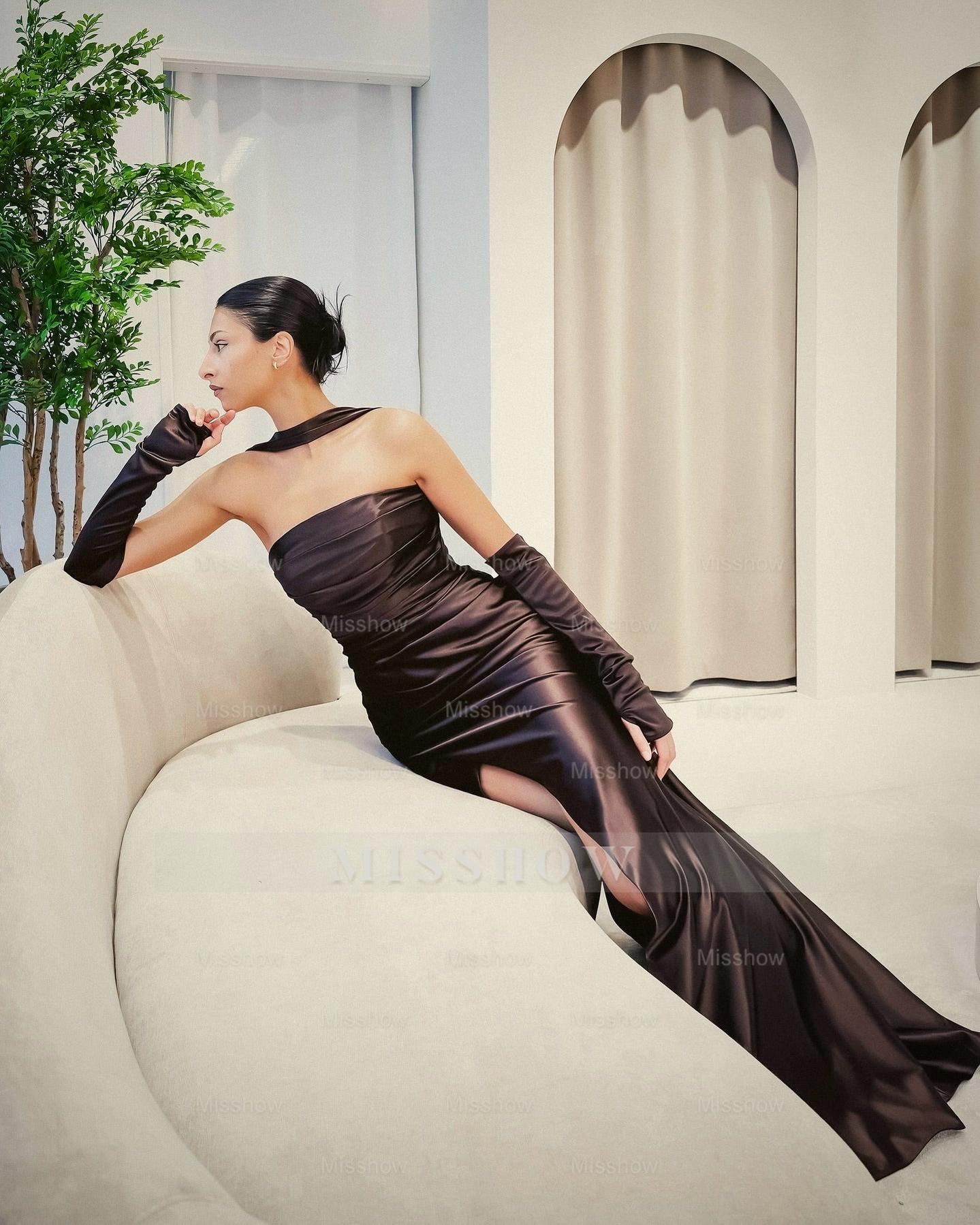 Elegant Pink Strapless Sleeveless Mermaid Evening Dress with Front Split