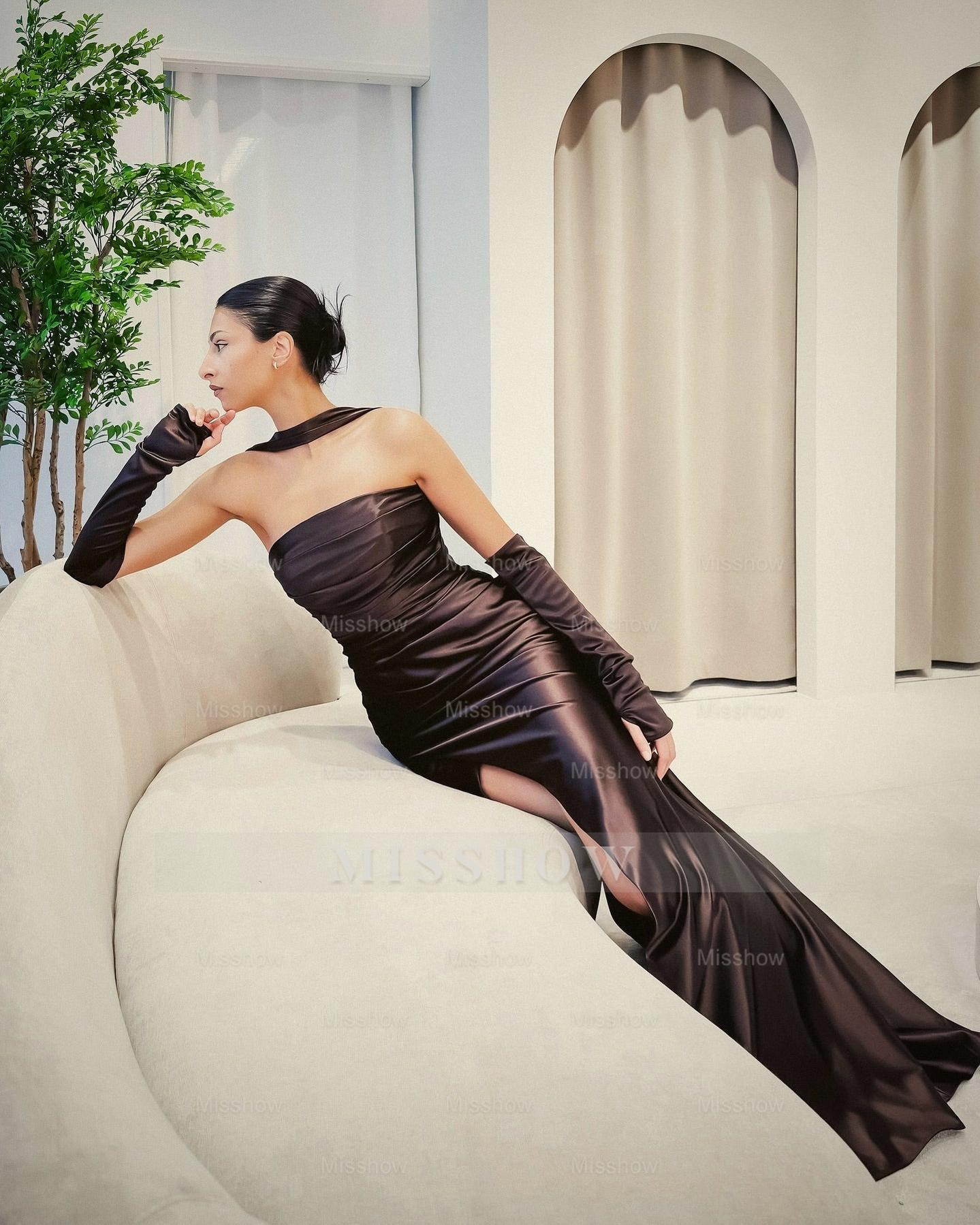 Elegant Pink Strapless Sleeveless Mermaid Evening Dress with Front Split