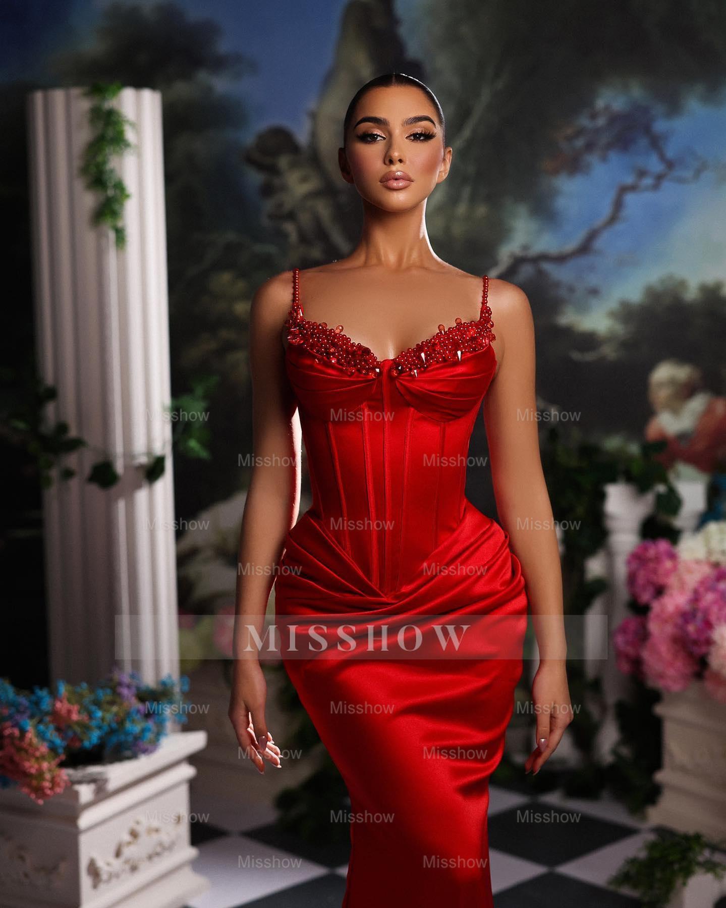 Elegant Satin Mermaid Sleeveless Spaghetti Straps Long Prom Dresses